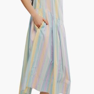 Free People Primavera Cotton Pastel Striped Midi Dress BRAND NEW